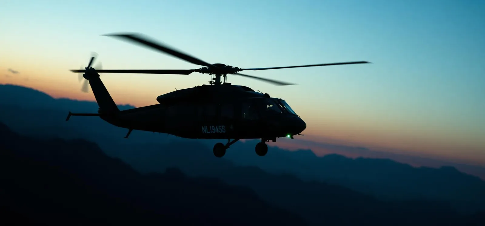 Black Hawk helicopter at dusk